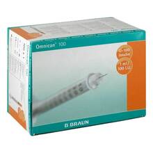 Abbildung: Omnican Insulinasenspray 1 ml U100 mit Kanüle0,30x12 mm ein. 100X1 St, Spritzen PZN 00465673 