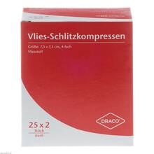 Abbildung: Schlitzkompressen Vlies 7,5x7,5 cm steril 4fach 25X2 St, Kompressen PZN 00749028 