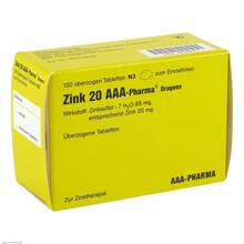 Abbildung: Zink 20 Aaa-Pharma Dragees 100 St, Überzogene Tabletten PZN 00790077 