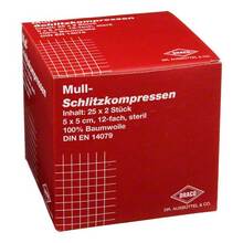 Abbildung: Schlitzkompressen Mull 5x5 cm steril 12fach 25X2 St, Kompressen PZN 00816204 