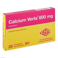 Abbildung: Calcium Verla 600 mg Filmtabletten 20 St, Filmtabletten PZN 01397838 