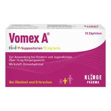 Abbildung: Vomex A Kinder-Suppositorien 70 mg forte 10 St, Kinder-Suppositorien PZN 01493022 