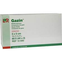 Abbildung: Gazin Mullkomp.5x5 cm steril 12fach 40X2 St, Kompressen PZN 01511688 