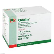Abbildung: Gazin Schlitzkompressen 7,5x7,5 cm steril 8fach 50X2 St, Kompressen PZN 01511731 