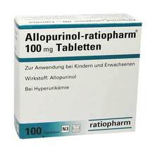 Abbildung: Allopurinol-ratiopharm 100 mg Tabletten 100 St, Tabletten PZN 01675496