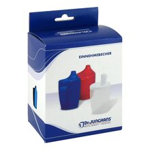 Abbildung: Einnehmebecher mit Griff + 2 Deckel 4+12mm blau 1 St PZN 01687677 