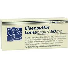 Abbildung: Eisensulfat Lomapharm 50 mg Filmtabletten 20 St, Filmtabletten PZN 01713386 
