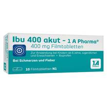 Abbildung: Ibu 400 akut-1A Pharma Filmtabletten 10 St, Filmtabletten PZN 02013194 