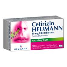 Abbildung: Cetirizin Heumann 10 mg Filmtabletten 50 St, Filmtabletten PZN 02075462 