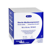 Abbildung: Mullkompressen 10x10 cm steril 16fach 25X2 St, Kompressen PZN 02144105 