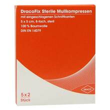 Abbildung: Dracofix Peel Kompressen 5x5 cm steril 8fach 5X2 St, Kompressen PZN 02358674 