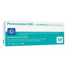 Abbildung: Paracetamol 500-1A Pharma Tabletten 20 St, Tabletten PZN 02481587 
