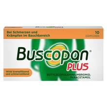 Abbildung: Buscopan plus 10 mg / 800 mg Suppositorien 10 St, Suppositorien PZN 02483669 
