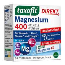 Abbildung: Taxofit Magnesium 400 + B1+B6+B12+Folsäure 800 Granulat  20 St, Granulat PZN 02597700 