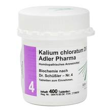 Abbildung: Biochemie Adler 4 Kalium chloratum D 6 Tabletten 400 St, Tabletten PZN 02726936 