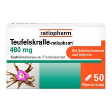 Abbildung: Teufelskralle-Ratiopharm Filmtabletten 50 St, Filmtabletten PZN 02940724 
