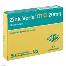 Abbildung: Zink Verla Otc 20 mg Filmtabletten 50 St, Filmtabletten PZN 03000532 