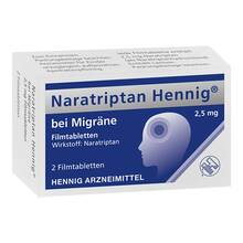 Abbildung: Naratriptan Hennig bei Migräne 2,5 mg Filmtabletten  2 St, Filmtabletten PZN 03212062 