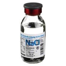 Abbildung: Kochsalzlösung 0,9% Glasflasche  100 ml, Infusionslösung PZN 03239121 