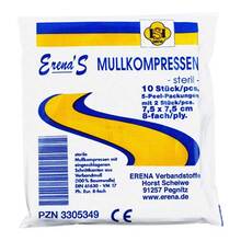 Abbildung: Erena Mullkompresse 7,5x7,5 cm steril 8fach 5X2 St PZN 03305349 