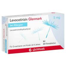Abbildung: Levocetirizin Glenmark 5 mg Filmtabletten 20 St, Filmtabletten PZN 03343048 