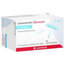 Abbildung: Levocetirizin Glenmark 5 mg Filmtabletten 100 St, Filmtabletten PZN 03344450 