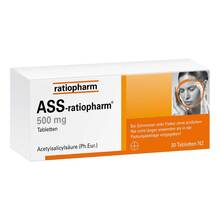 Abbildung: Ass-ratiopharm 500 mg Tabletten 30 St, Tabletten PZN 03403885 