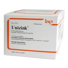 Abbildung: UNIZINK Injektionslösung in Ampullen 25X10 ml, Ampullen PZN 03499394 