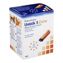Abbildung: UNISTIK 3 Extra Eindr.Tiefe 2,0 mm Stechhilfe 100 St, Lanzetten PZN 03802444 