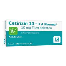 Abbildung: Cetirizin 10-1A Pharma Filmtabletten 50 St, Filmtabletten PZN 03823630 