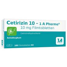 Abbildung: Cetirizin 10-1A Pharma Filmtabletten 100 St, Filmtabletten PZN 03823707 