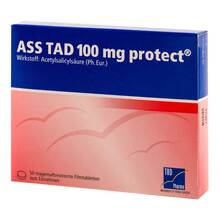 Abbildung: Ass Tad 100 mg protect magensaftresistent Filmtabletten 50 St, Filmtabletten magensaftresistent PZN 03828194 