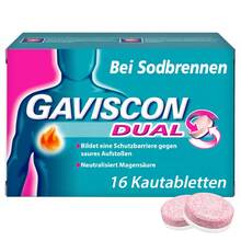 Abbildung: Gaviscon Dual 250mg / 106,5mg/187,5mg Kautabletten 16 St, Kautabletten PZN 04363716 