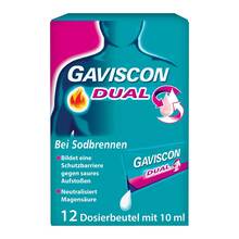Abbildung: Gaviscon Dual 500mg / 213mg/325mg Suspension zum Einnehmen Beutel  12X10 ml, Suspension PZN 04363828 