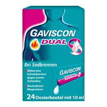 Abbildung: Gaviscon Dual 500mg / 213mg/325mg Suspension zum Einnehmen Beutel  24X10 ml, Suspension PZN 04363834 