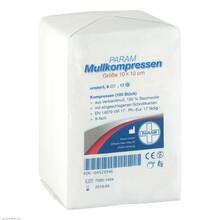 Abbildung: MULLKOMPRESSEN 10x10 cm unsteril 8fach 100 St, Kompressen PZN 04525946 