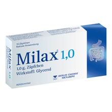 Abbildung: Milax 1,0 Suppositorien 10 St, Suppositorien PZN 04647595 