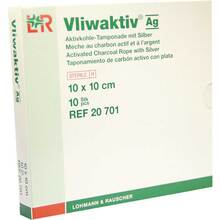 Abbildung: Vliwaktiv AG Aktivkohle Tampon.mit Silber 10x10 cm 10 St, Tamponaden PZN 04862804 