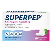 Abbildung: Superpep Reise Kaugummi Dragees 20 mg 10 St, Kaugummi PZN 04877929 