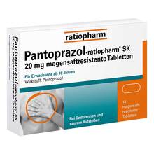 Abbildung: Pantoprazol-ratiopharm SK 20 mg magensaftresistent Tabletten  14 St, Tabletten magensaftresistent PZN 05520856 