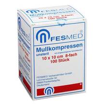 Abbildung: Mullkompressen ES 10x10 cm unsteril 8fach 100 St, Kompressen PZN 06192130 