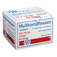Abbildung: Mullkompressen ES 10x10 cm unsteril 8fach 50 St, Kompressen PZN 06310871 