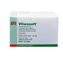 Abbildung: VLIWASOFT Vlieskompressen steril 7,5x7,5 cm 4l. 150 St, Kompressen PZN 06325571 