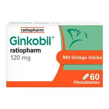 Abbildung: Ginkobil-ratiopharm 120 mg Filmtabletten 60 St, Filmtabletten PZN 06680875 