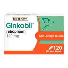 Abbildung: Ginkobil-ratiopharm 120 mg Filmtabletten 120 St, Filmtabletten PZN 06680881 