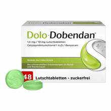 Abbildung: Dolo-Dobendan 1,4 mg / 10 mg Lutschtabletten 48 St, Lutschtabletten PZN 06865787 