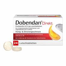 Abbildung: Dobendan Direkt Flurbiprofen 8,75 mg Lutschtabletten  24 St, Lutschtabletten PZN 06866410 