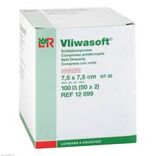 Abbildung: VLIWASOFT Schlitzkompressen 7,5x7,5 cm steril 4l. 50X2 St, Kompressen PZN 06868768 