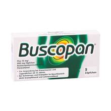 Abbildung: Buscopan plus 10 mg / 800 mg Suppositorien 5 St, Suppositorien PZN 07134293 