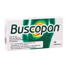 Abbildung: Buscopan plus 10 mg / 800 mg Suppositorien 10 St, Suppositorien PZN 07134301 